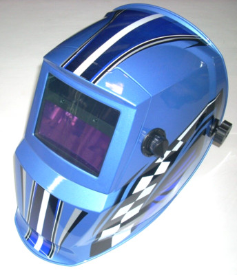 Blue Racing Welding Helmet Auto Darkening Adj Shade 9-13 Solar w 2 Extra Lenses