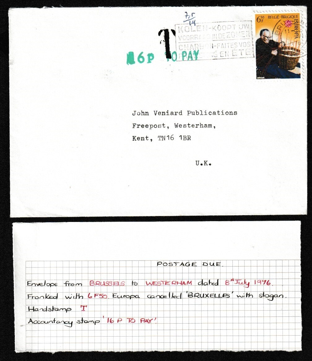 Belgium handstamped T 16p to pay on postage due cover used 1976 to England
