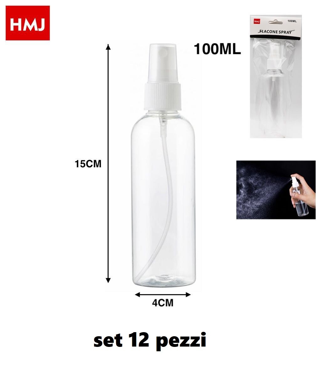 Set 12 Pezzi Bottiglia Spray Vuota Boccetta Plastica Spruzzo Profumo 100ml hmj