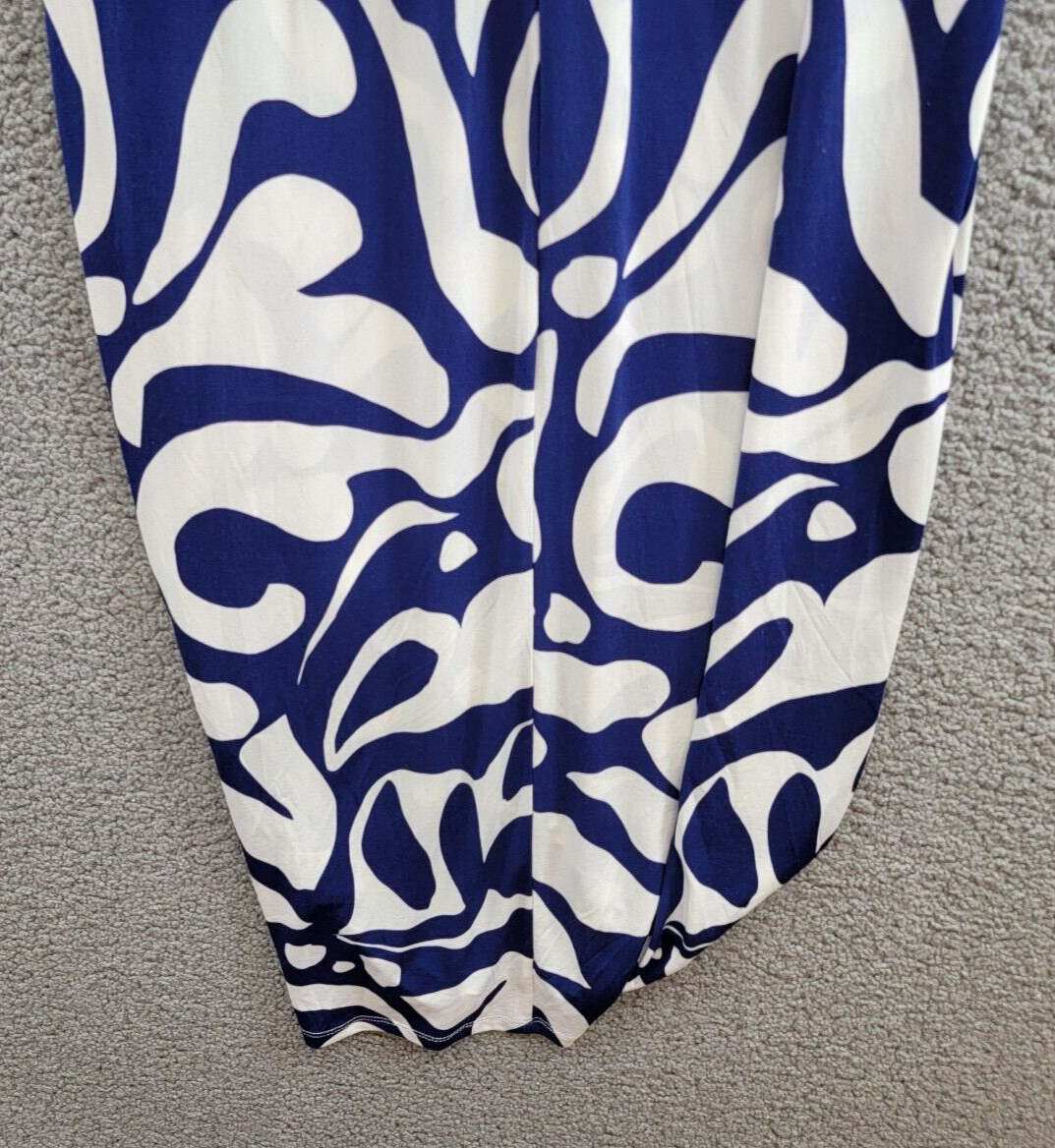Donna Morgan Printed Wrap-Waist Asymmetric Dress Women's 8 Navy Back Zip Closure - Picture 11 of 16