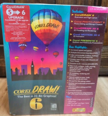 NOS Vtg Corel Draw 6 Cd ROM The Best In 32-Bit Graphic 4 Discs Windows 95 Sealed