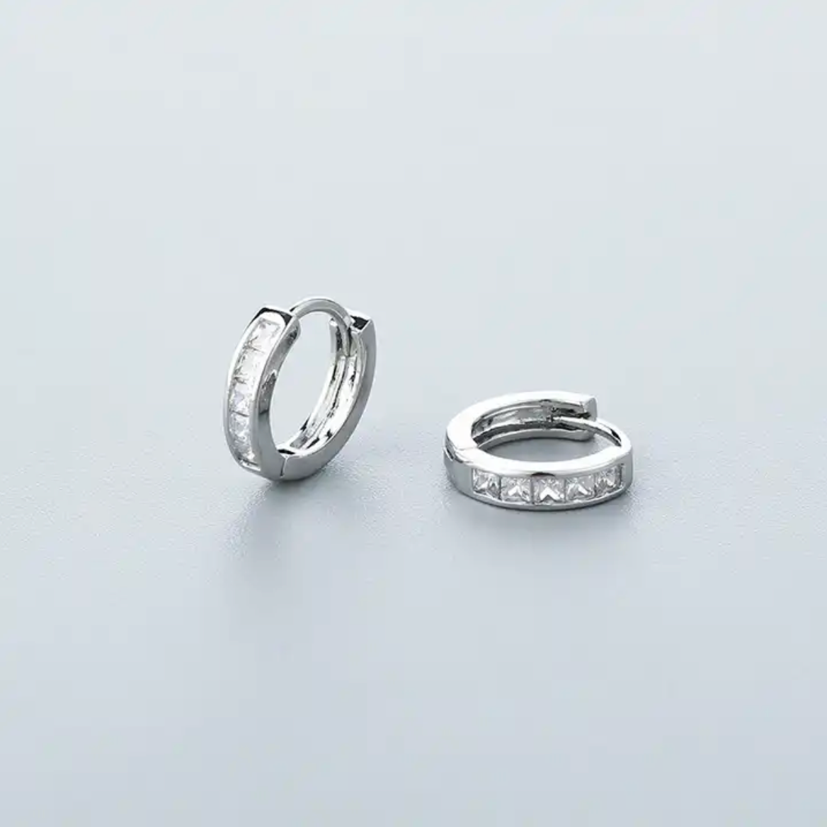 925 Sterling Silver Plated Square Cz Huggie Hoop Earrings Women Men