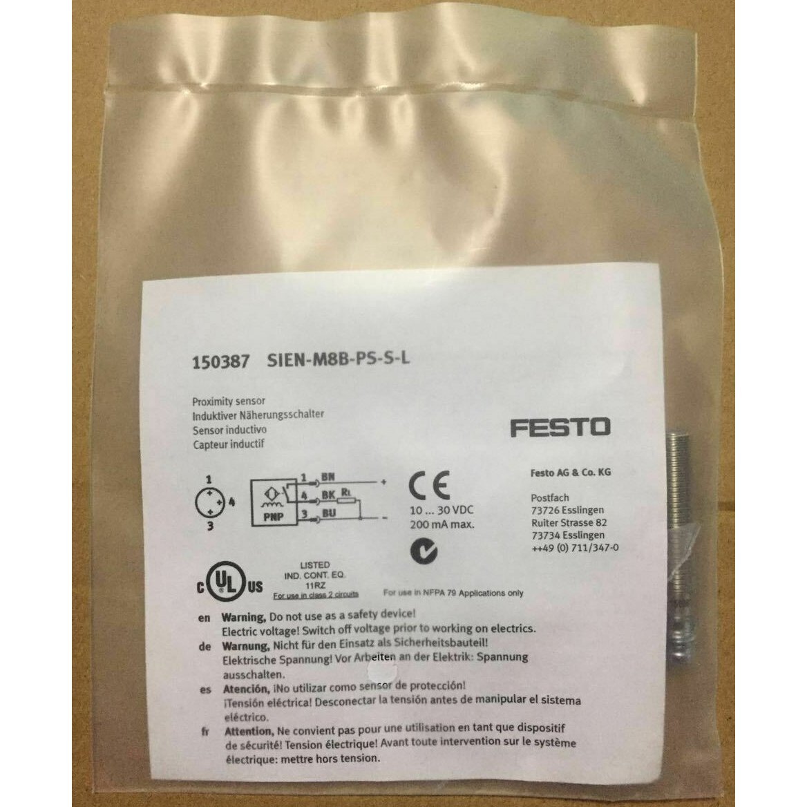 ‪☺︎‬m ONE NEW Festo SIEN-M8B-PS-S-L 150387 Proximity Switch