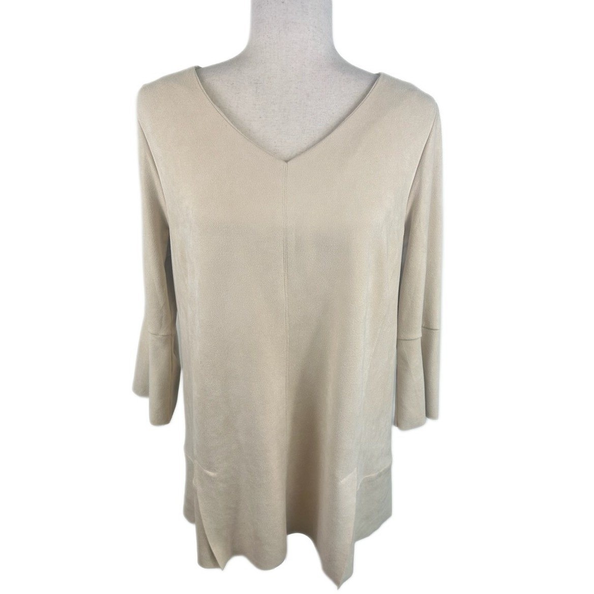Soft Surroundings Faux Suede Tunic Top Women's Size Small Beige Bell Sleeve top