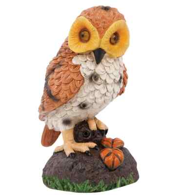 Motion Sensor Hooting Owl Garden Eyes Glow Decoy Scare Pest Deterrent