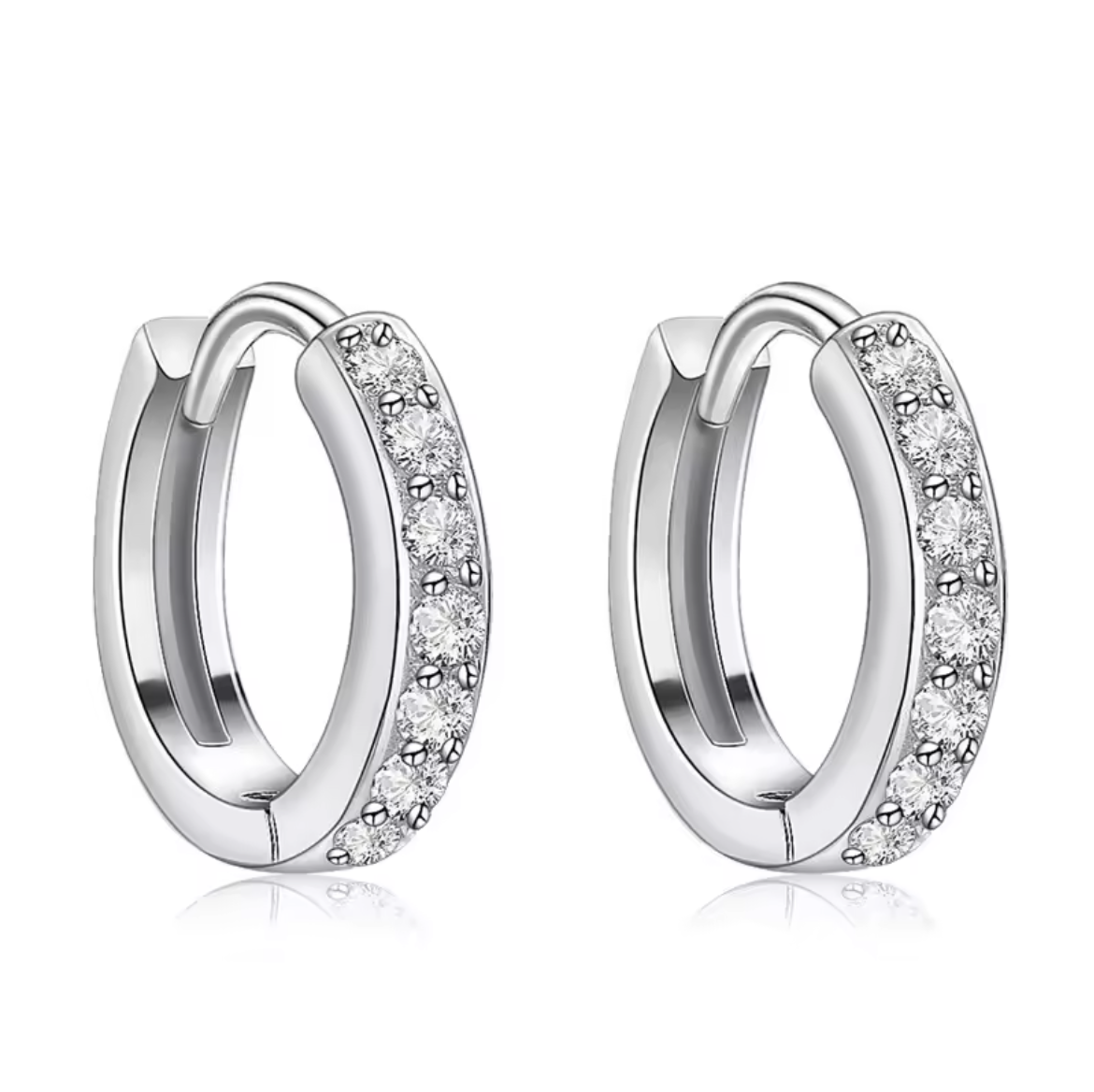 925 Sterling Silver Plated Square Cz Huggie Hoop Earrings Women Men