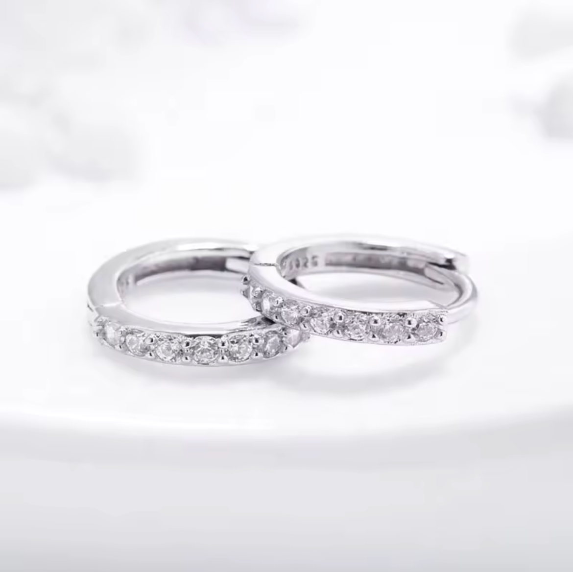 925 Sterling Silver Plated Square Cz Huggie Hoop Earrings Women Men