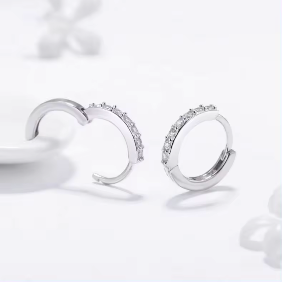 925 Sterling Silver Plated Square Cz Huggie Hoop Earrings Women Men