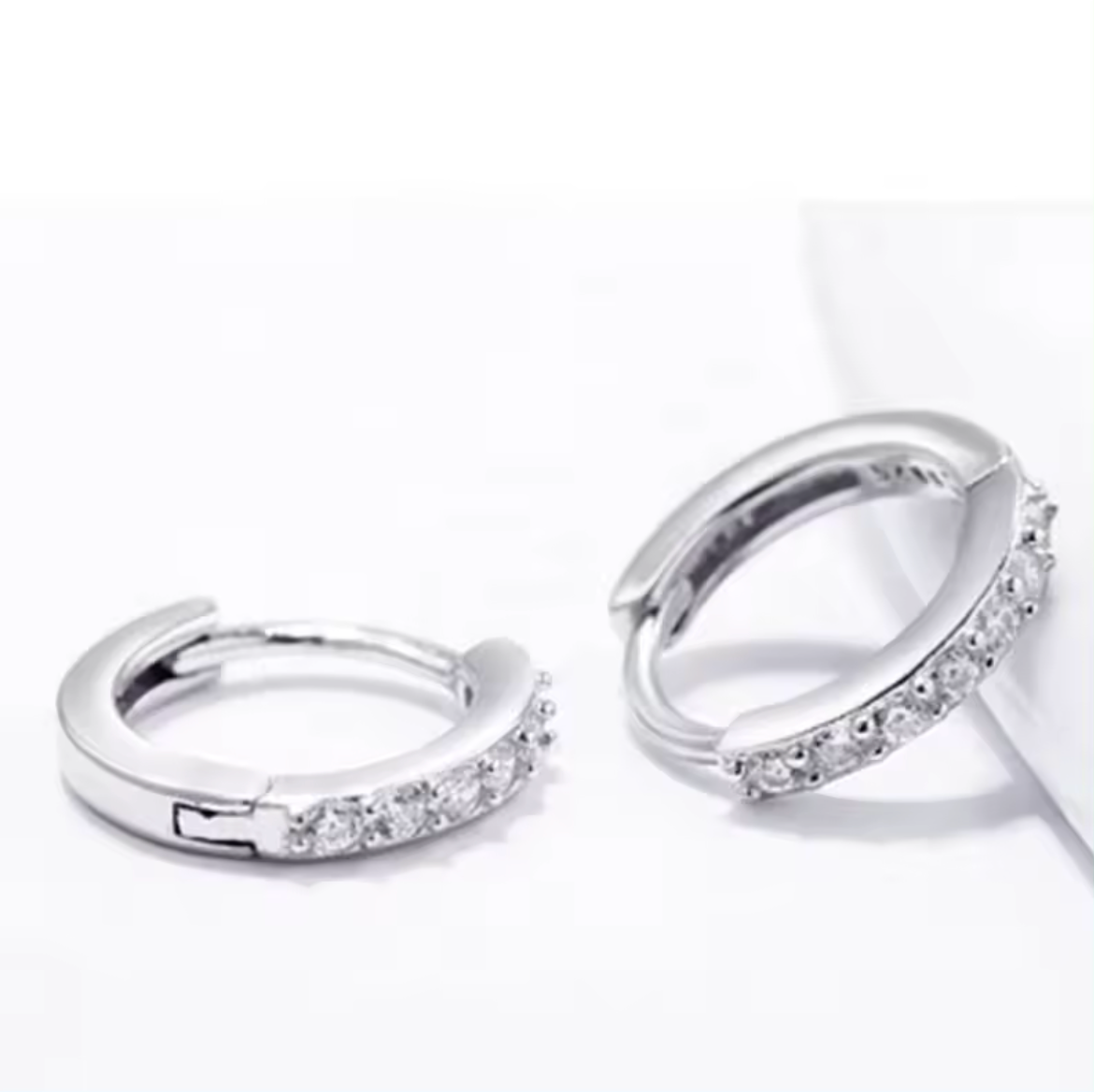925 Sterling Silver Plated Square Cz Huggie Hoop Earrings Women Men