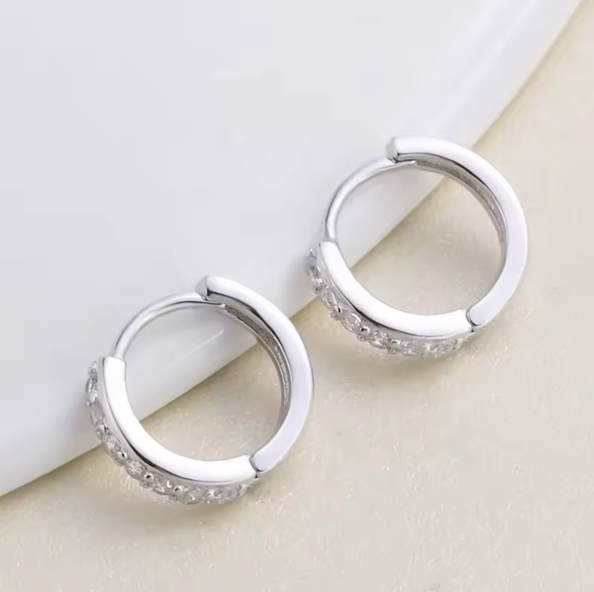925 Sterling Silver Plated Square Cz Huggie Hoop Earrings Women Men