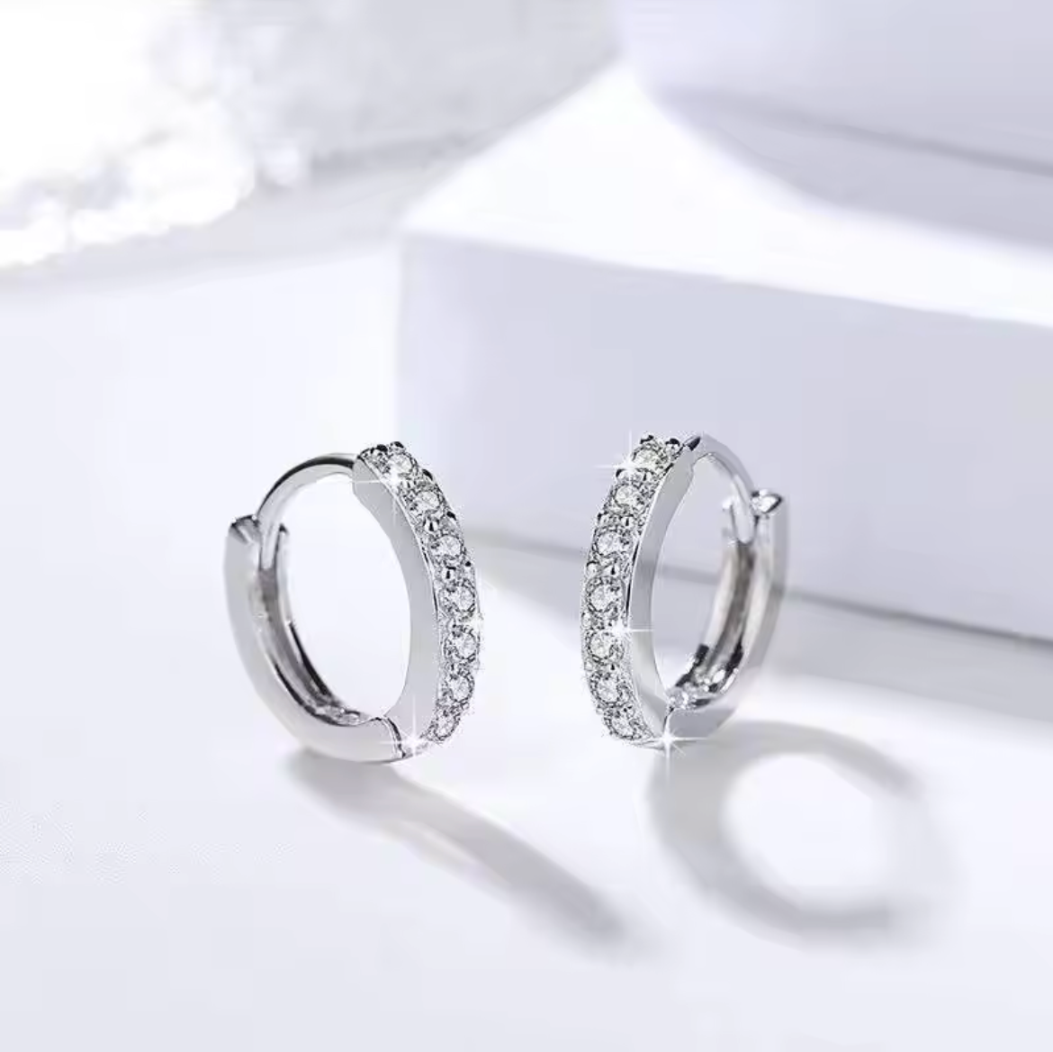 925 Sterling Silver Plated Square Cz Huggie Hoop Earrings Women Men