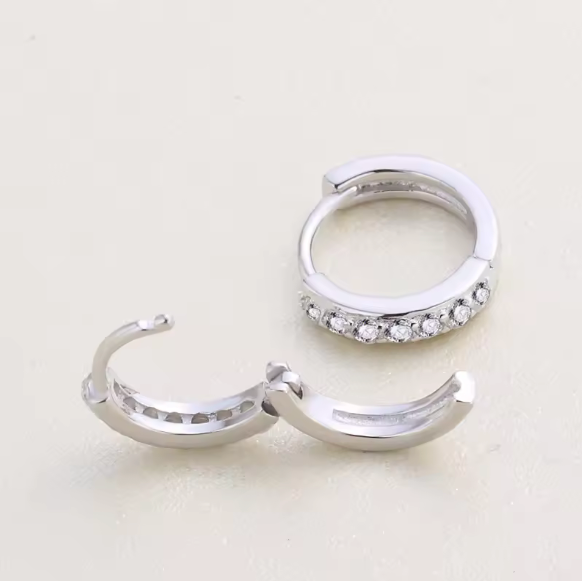 925 Sterling Silver Plated Square Cz Huggie Hoop Earrings Women Men