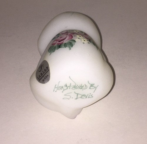FENTON Art Glass Hand Painted Bear Figurine Floral Flowers Signed Label
