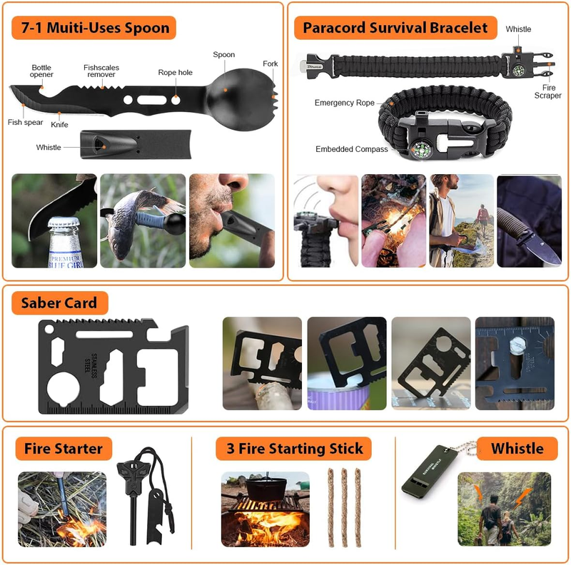 Survival Kit 250pcs, Emergency Survival Gear Kit Survival Tool Emergency Blanket