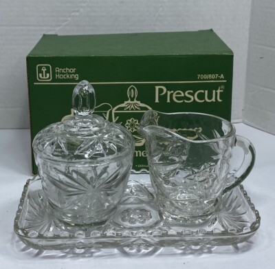 Anchor Hocking PRESCUT CREAMER SUGAR w/LID Platter Made In The USA NOS