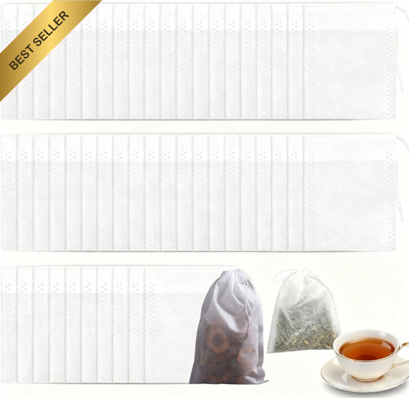 200 Pcs Empty Tea Filter Bags with Drawstring, Reusable Nonwoven Filter Bags for