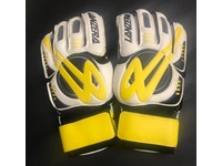 white and yellow football gloves