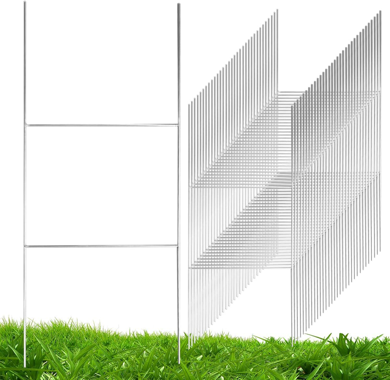 100 Pack Yard Sign Stakes Metal,20'' X 24'' Heavy Duty Metal H-Stakes H Frame Wire Stakes,Metal Sign Holder for Yard Signs.Use with 4Mm and 5Mm Corrugated Yard Signs