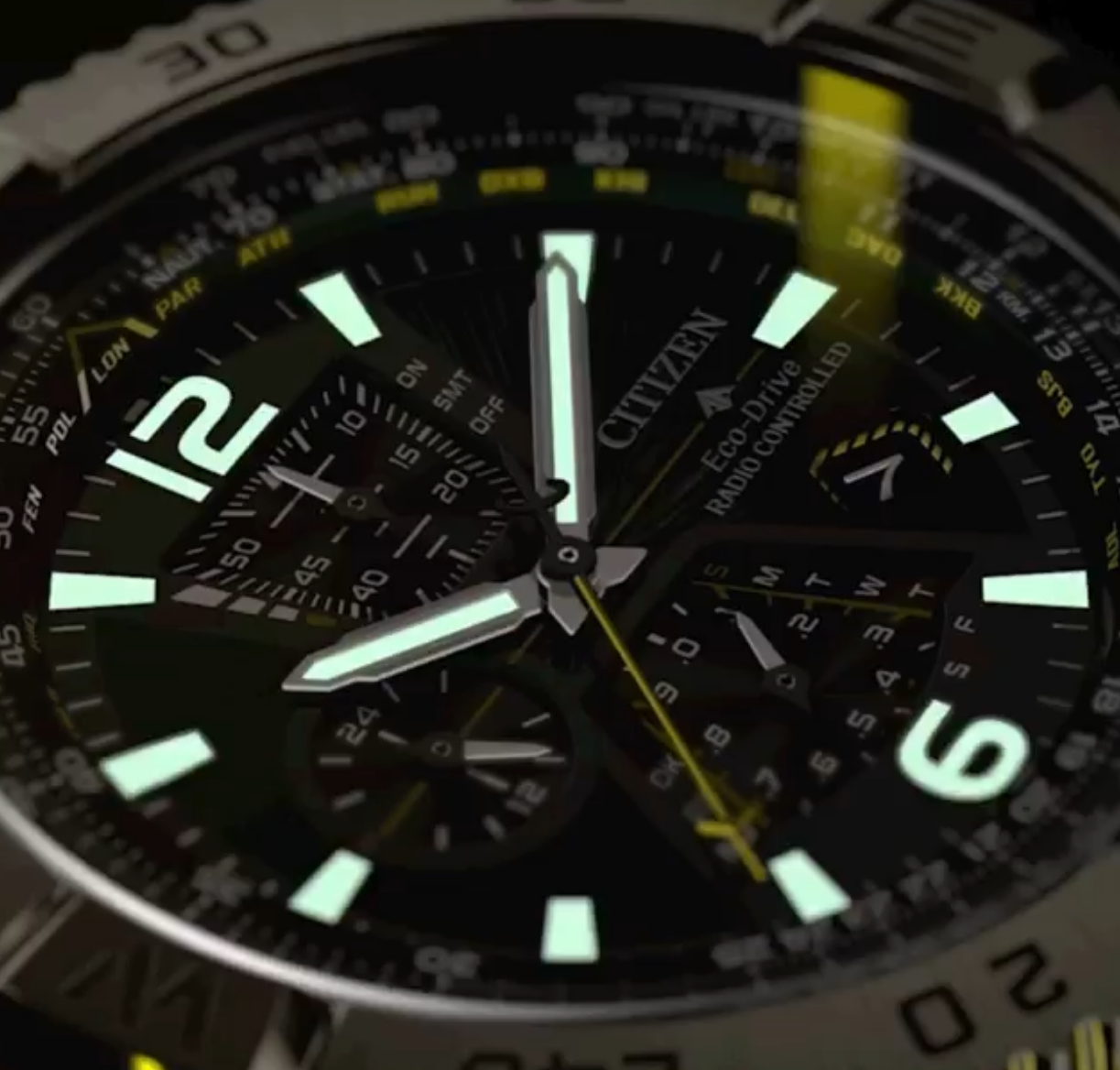Pre-owned Citizen At8227-56x Promaster Navihawk A-t Green Dial Eco-drive Men's Watch
