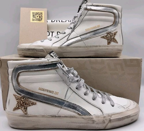 Pre-owned Golden Goose Slide Women's Leather Sneakers White/gold/silver Eu 39 Us 9 $655