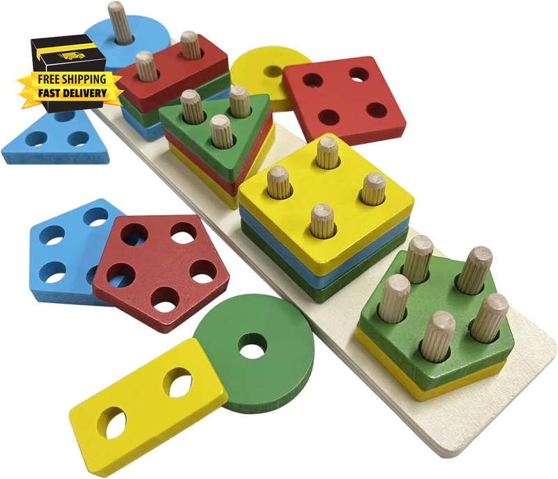 Montessori Toys for 1 2 3 Years Old Boys Girls, Wooden Sorting & Stacking Toys f