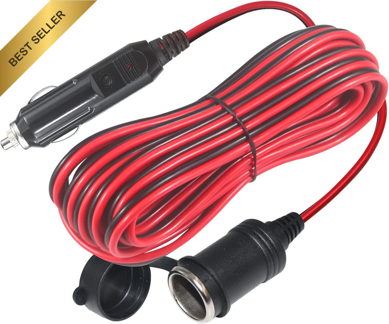 12V Car Cigarette Lighter Plug Socket Adapter 25FT Extension Cable with Cover Ca