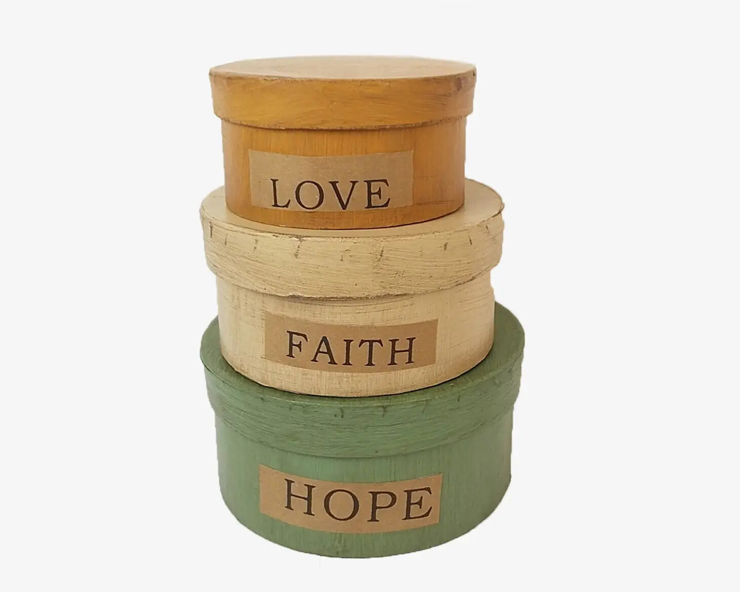 Primitive Farmhouse 3 pc Rustic Love Faith Hope Stacking Boxes  Folk Art - Picture 1 of 6