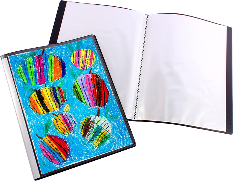 , A3 Fixed Insert Display Book, 20 Pockets, Customiseable Cover, Durable Black C