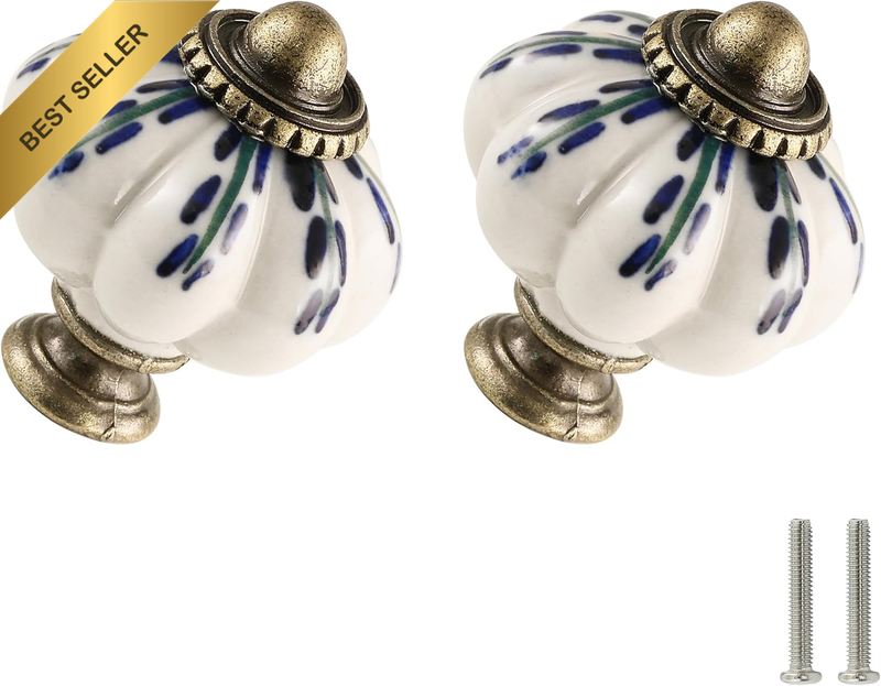 Ivory Ceramic Knobs 12 Pack - Pumpkin Cabinet Knobs Retro Dresser Knobs - Vintag