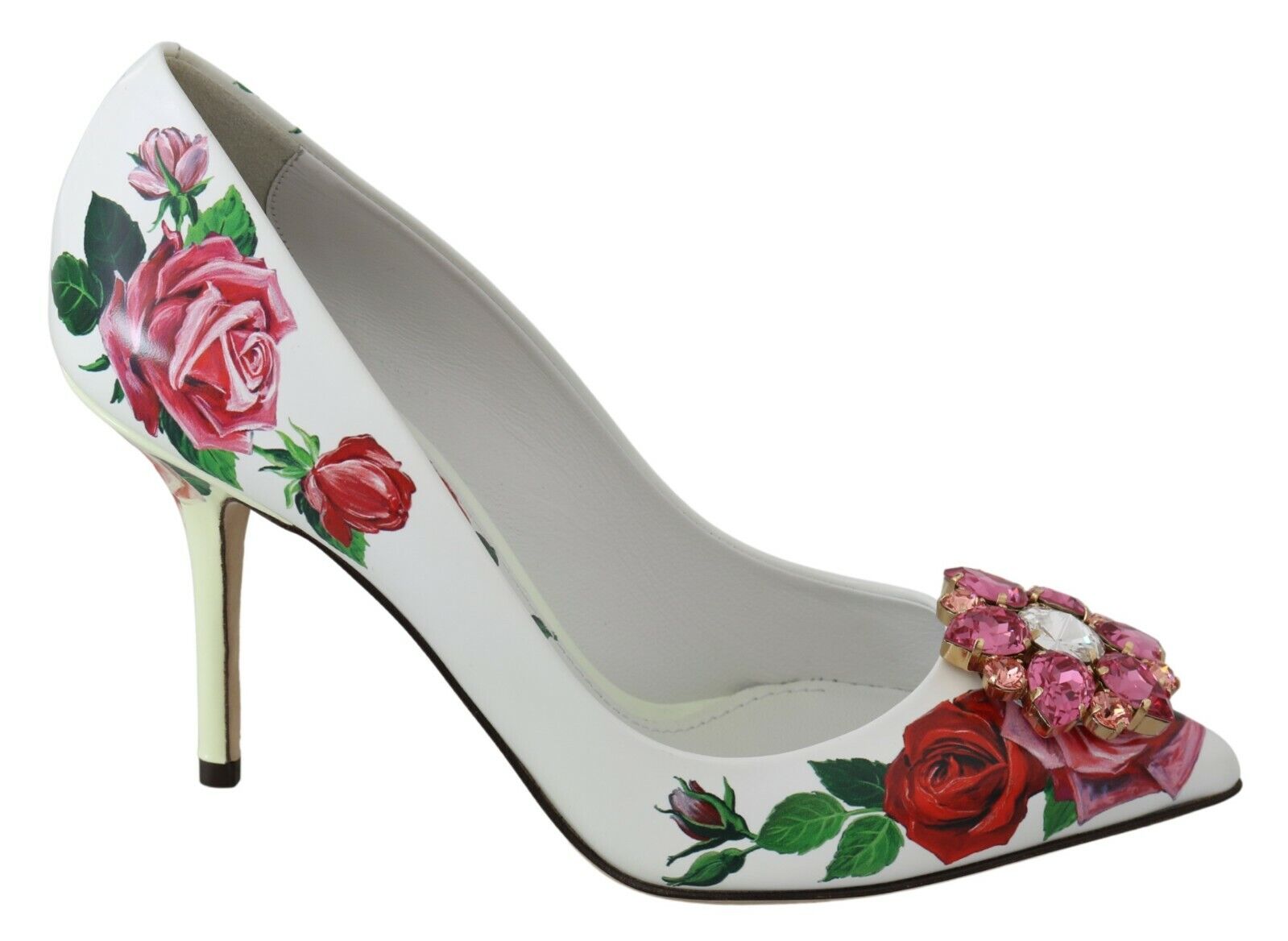 DOLCE & GABBANA Shoes White Leather Roses Crystal Pumps EU36 DOLCE & GABBANA Shoes White Leather Roses Crystal Pumps EU36