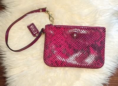 NEW WITH TAGS COACH Women's Python Leather Wristlet F50162 RED / PINK / PURPLE