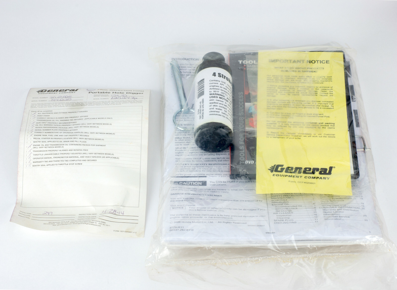 General Equipment One Man Hole Digger, Gasoline Powered Auger M240H