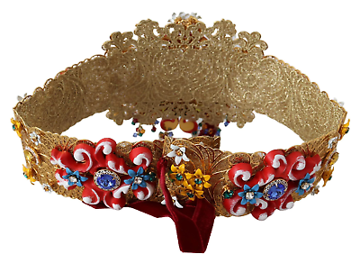 Pre-owned Dolce & Gabbana Gold-tone Floral Crystal Waist Belt