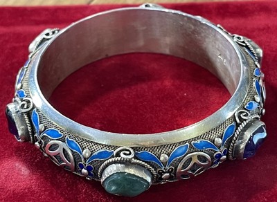 1960/'s Articulated Silver Chain Bracelet Vintage Ornate Silver Cuff Style Bracelet Handmade Sixties Silver Chain Mail Floral Bracelet