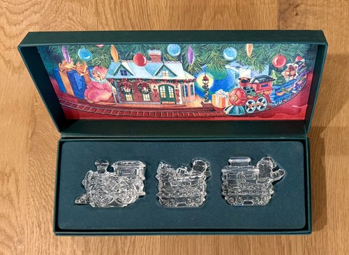 MARQUIS Waterford Glass Crystal Christmas Train Set 3 Pc