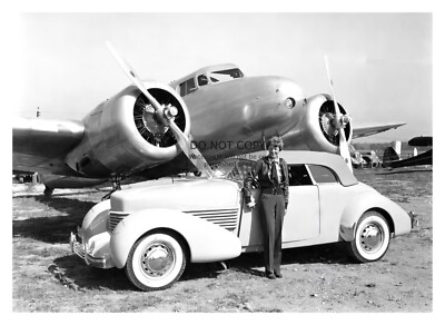 AMELIA EARHART WITH CORD CAR AND LOCKHEED ELECTRA AIRPLANE 5X7 B&W PHOTO