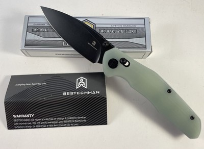 BESTECHMAN RONAN Black PVD 14C28N Blade, Natural Jade G10 Scales