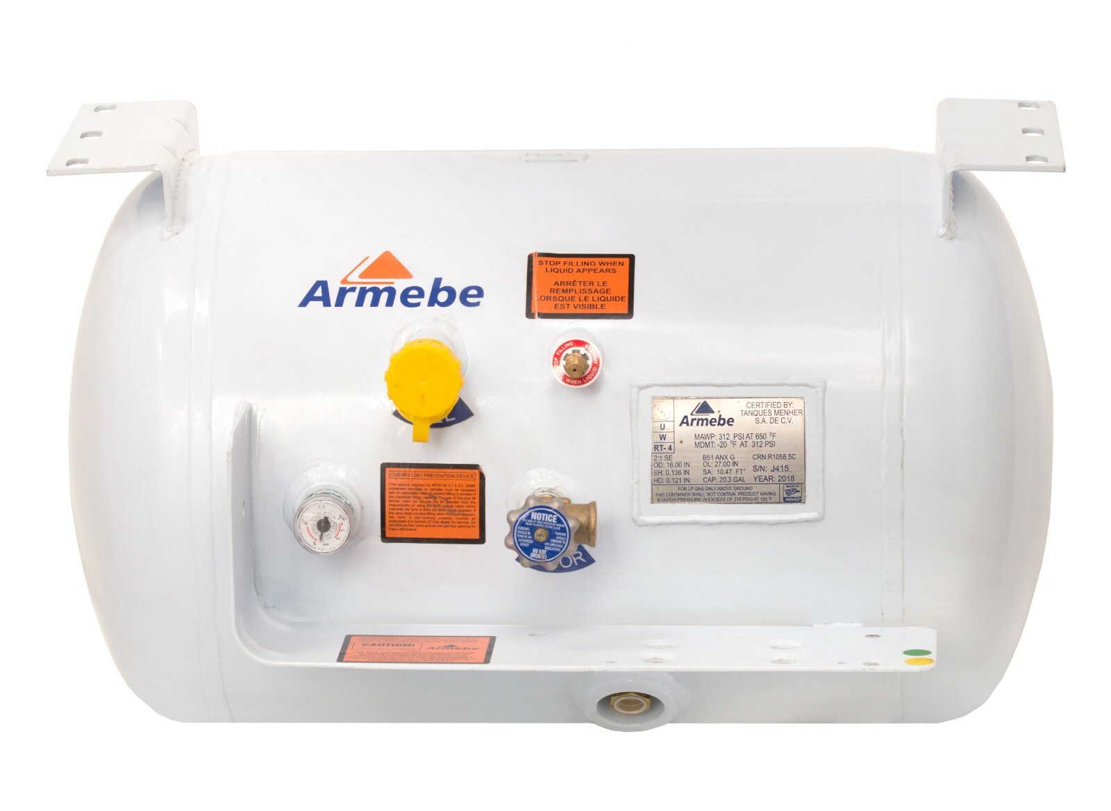 20.3 Gallon RV, Van, Or Trailer Horizontal ASME RV Propane Tank 16" x 27''