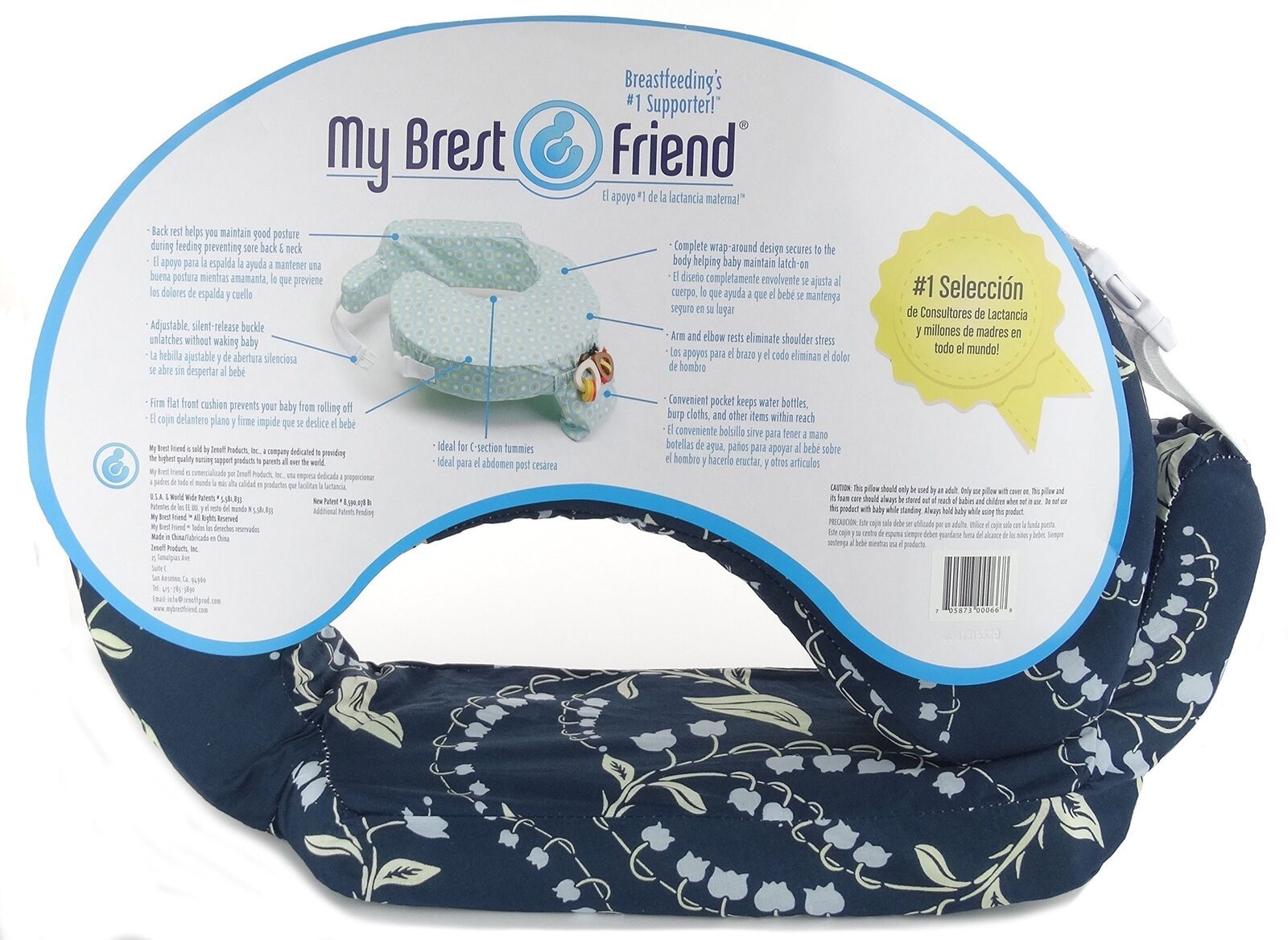 My Brest Friend Original Nursing Posture Pillow w/Navy Bluebells Cover FREE SHIP