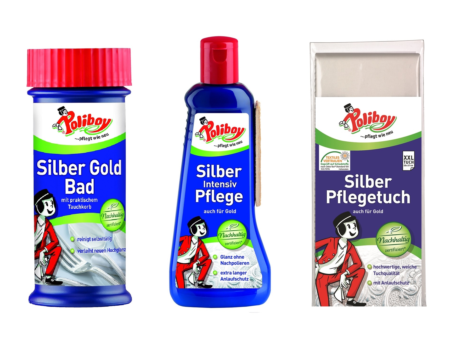 Poliboy - Intensiv Silberpflege Gold Tauchbad Silberputztuch  - Schmuckreiniger