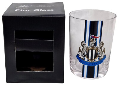 NEWCASTLE UNITED Official Squat Pint Glass 5'' Tall In Box NUFC Crest By Castore
