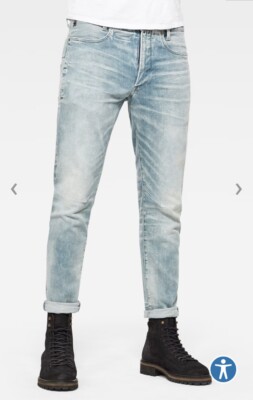 G-Star Raw Men s D-Staq Slim Jeans Sun Faded Scanda Blue $210 33x32 New