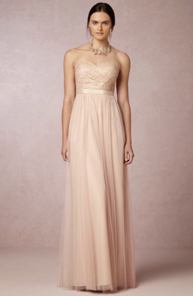 

BHLDN Платье Джульетты Jenny Yoo Телесного цвета с румянцем и кружевом из тюля на атласной подкладке  НОВИНКА, Pink blush nude