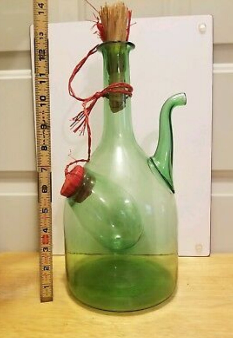 Italian Vintage Green Glass Wine Decanter Handmade Italy Italian Bottle Pitcher