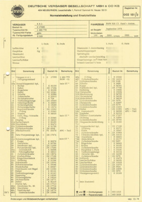 Einstelldaten Datenblatt Ersatzteilliste Solex 4A1 Vergaser BMW 630 CS / E17599