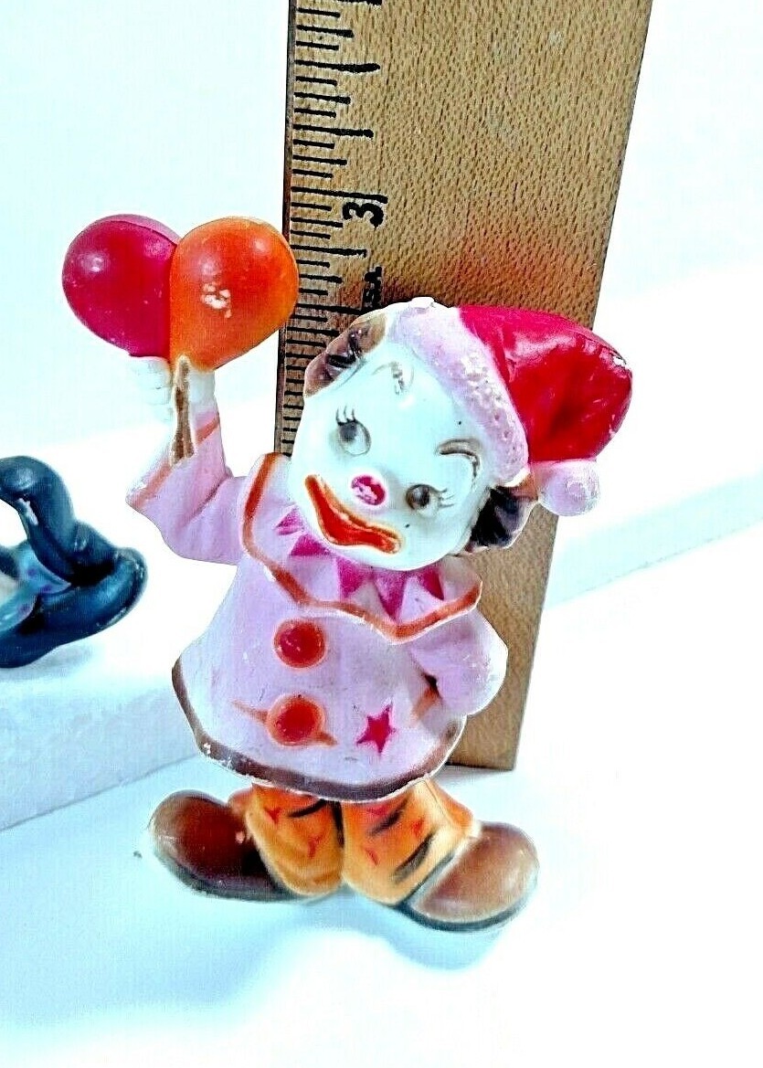 Vintage Clown Figures Plastic Lot of 4 Cake Toppers Crafting Decor Circus 1960s