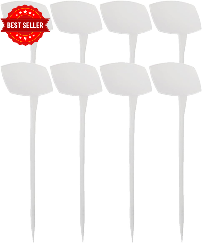 Large White Slanted Plastic Plant Labels 50Cm Garden Markers with Stakes for Veg
