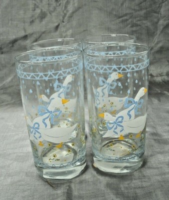 Vtg Anchor Hocking FARM COUNTRY Goose Geese Set of 4-5 1/2'' 10oz. Tumblers USA 