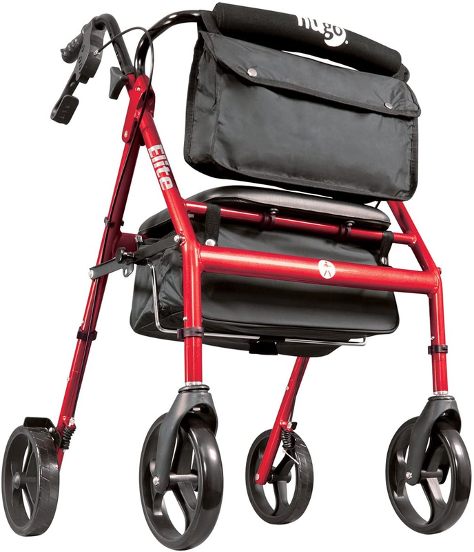 Hugo Elite Rollator Walker with Seat Backrest and Saddle Bag Durable Garnet Red