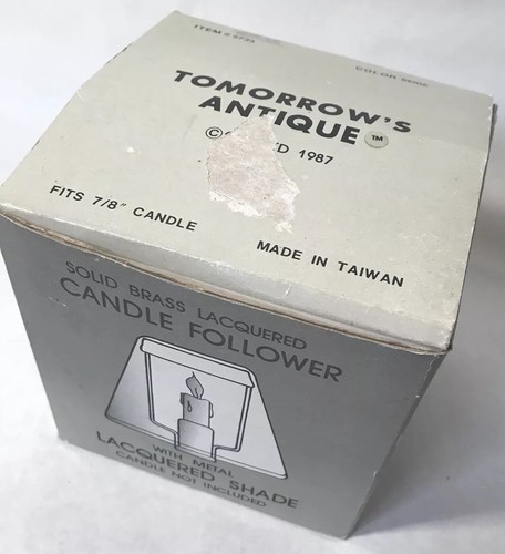 NIB Tomorrow’s Antique Solid Brass Lacquered Candle Follower W Shade 7/8” Candle